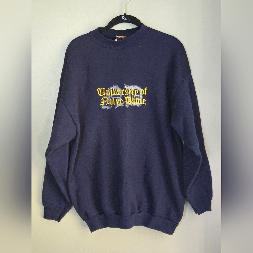 Vintage‎ TSI Notre Dame Script Embroidered Navy Crewneck Sweatshirt, XL